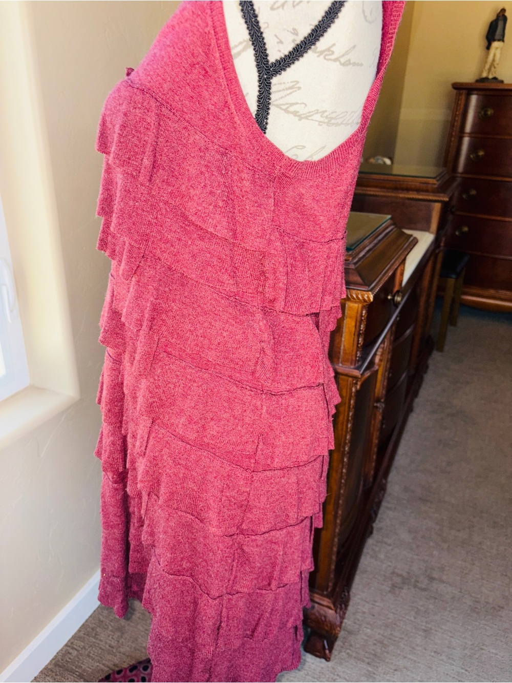 Free People Deep Rich Raspberry Red Ruffle Mini Dress - Picture 4 of 5